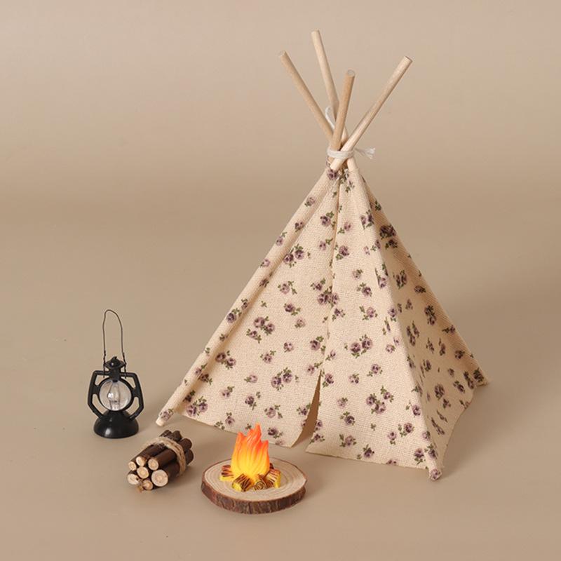 Camping Cooking Accessories Set - Mini-Campingzelt, Bonfire-Modell mit Blumenwellen-Punktmuster, 1 Set,