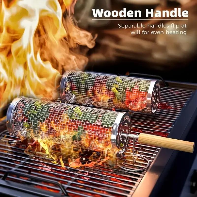 Camping Cooking Rack - Lebensmittelechter Edelstahl-Grillkorb-Set, runder Grillkorb aus Drahtgeflecht