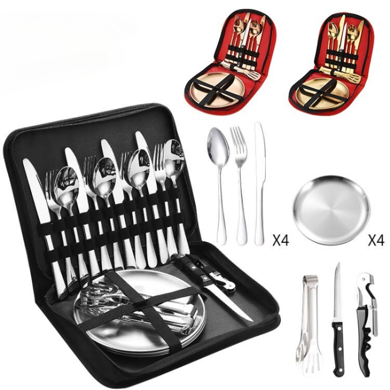 Camping Cooking And Eating Set - 10/20-teiliges Edelstahl Outdoor-Besteckset Camping Picknick Messer