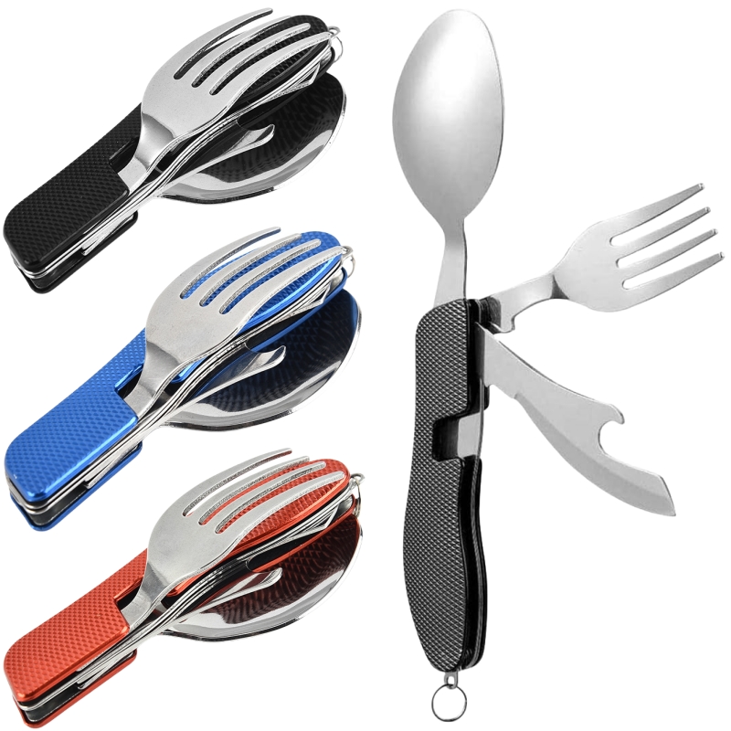 Camping Cooking Cutlery Set - 4-in-1 faltbares Camping-Utensilien-Set, multifunktionales Messer, Gabel,