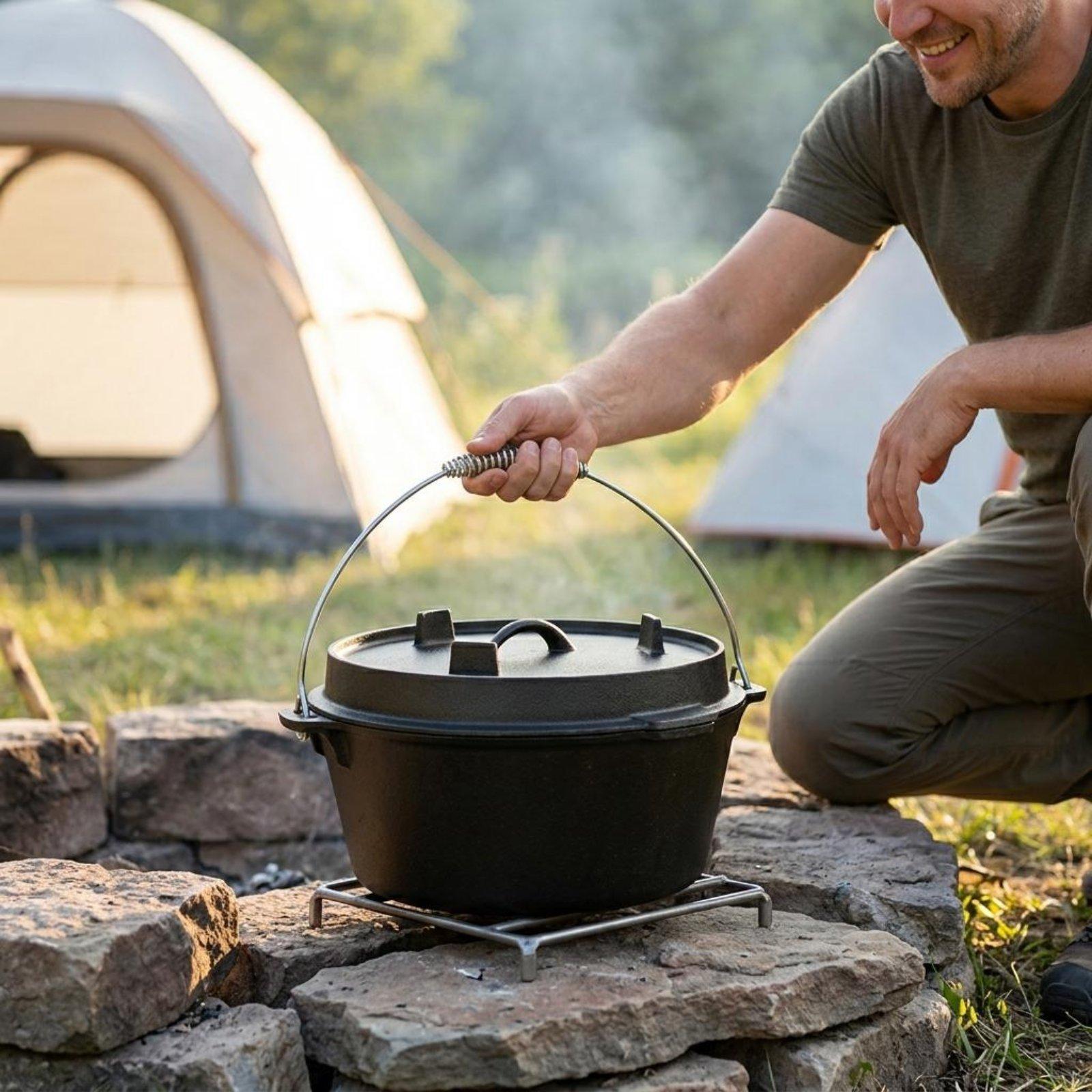 Camp Dutch Oven Cast - Unbeschichteter Gusseisen-Dutch-Oven für den Außenbereich, tragbarer