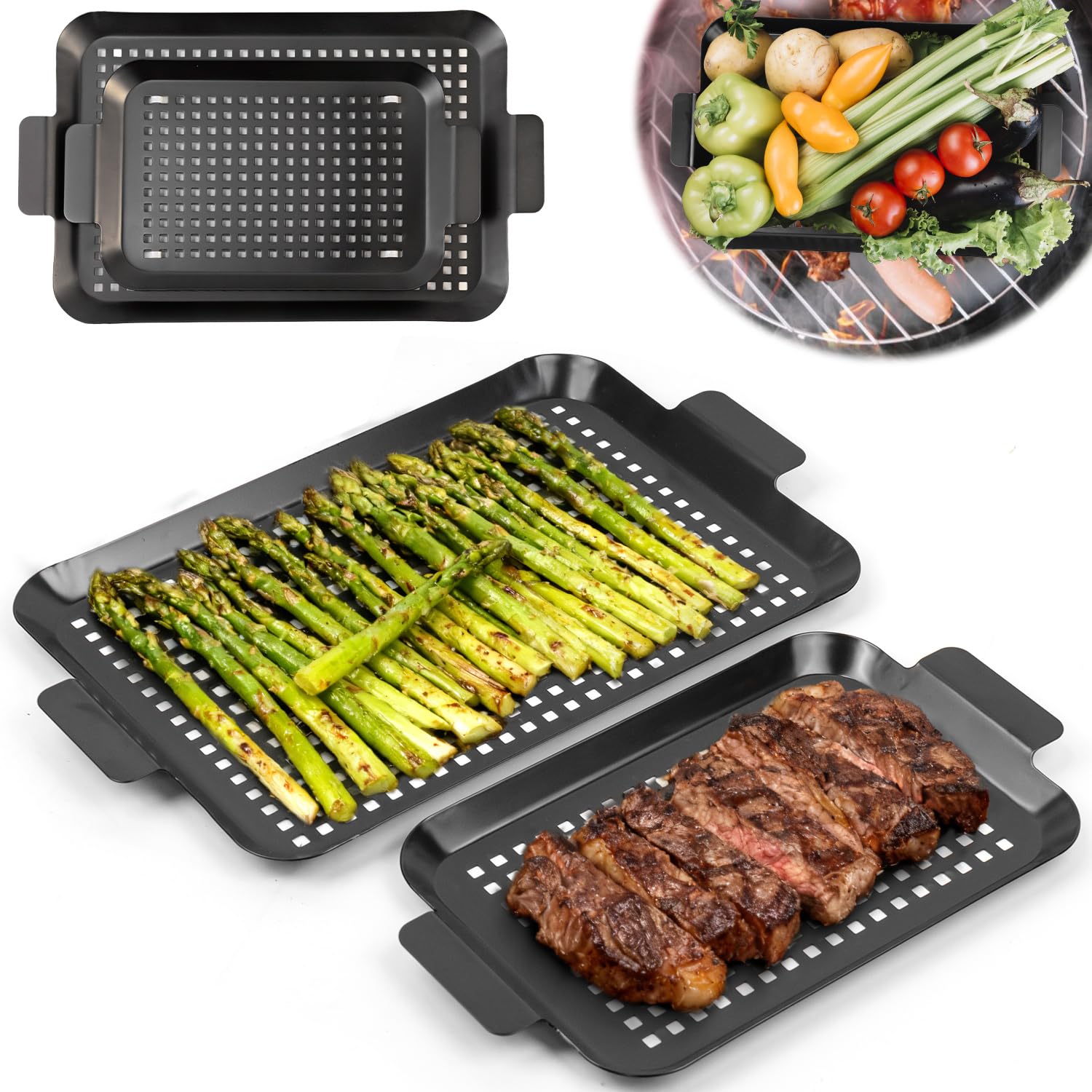 Camping Cooking Griddle - 2 Stück Grillpfanne, Grillaufsatz für Außengrill,