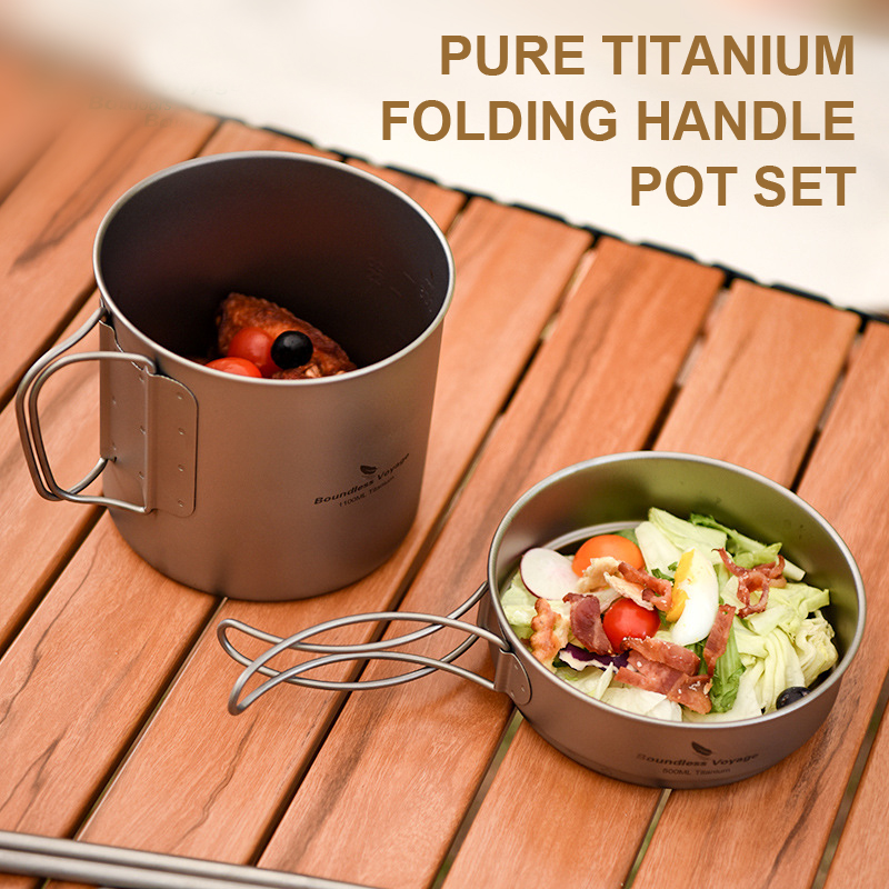 Camping Cooking Frying Pan - Topfset aus reinem Titan mit klappbarem