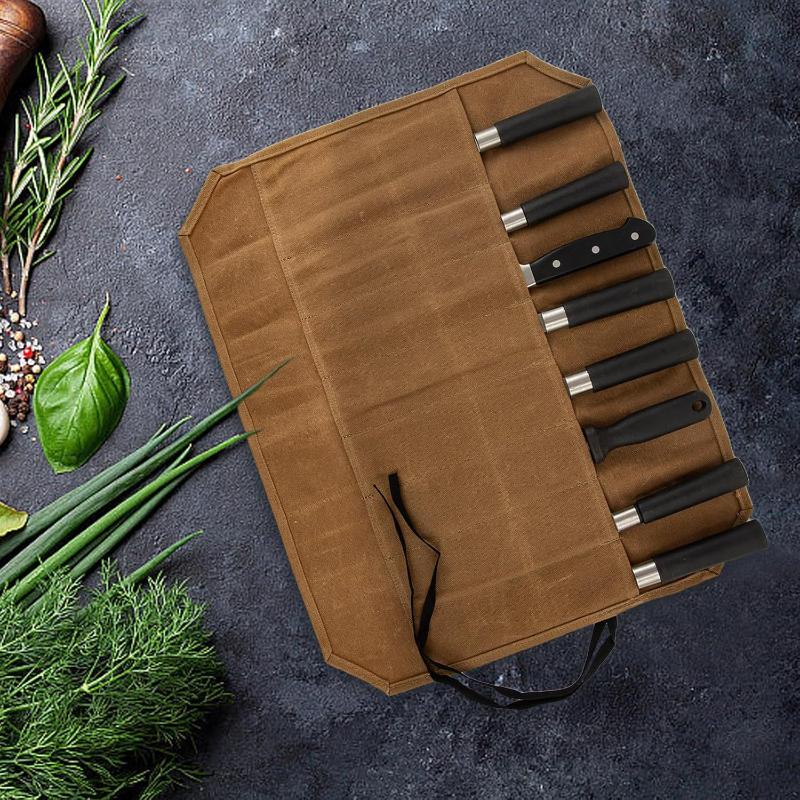 Camping Cooking Rack - Wachstuch-Kochmesserrolle mit mehreren Aufbewahrungsfächern, robuste Konstruktion,