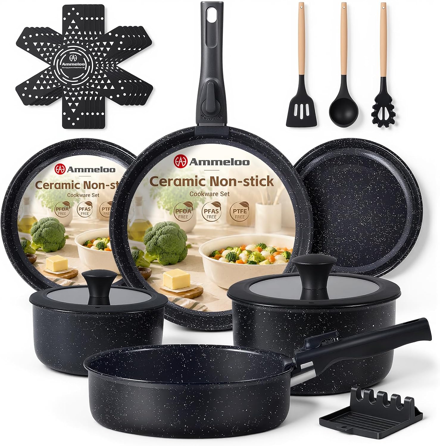 Camping Cooking Set Detachable Handle - 21-teiliges Antihaft-Topf- und Pfannen-Set, Keramik-Kochgeschirr mit