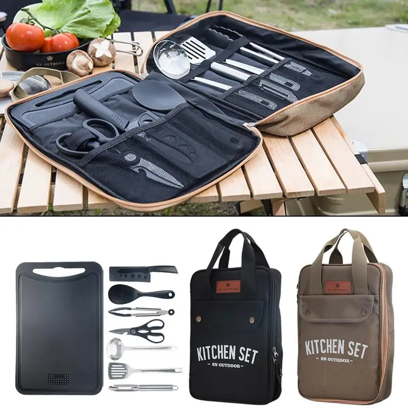 Camping Cooking Trangia - 8-teiliges Camping-Küchen-Kochgeschirr-Set Tragbares Outdoor-Reise-Utensilien-Set Edelstahl Koch-
