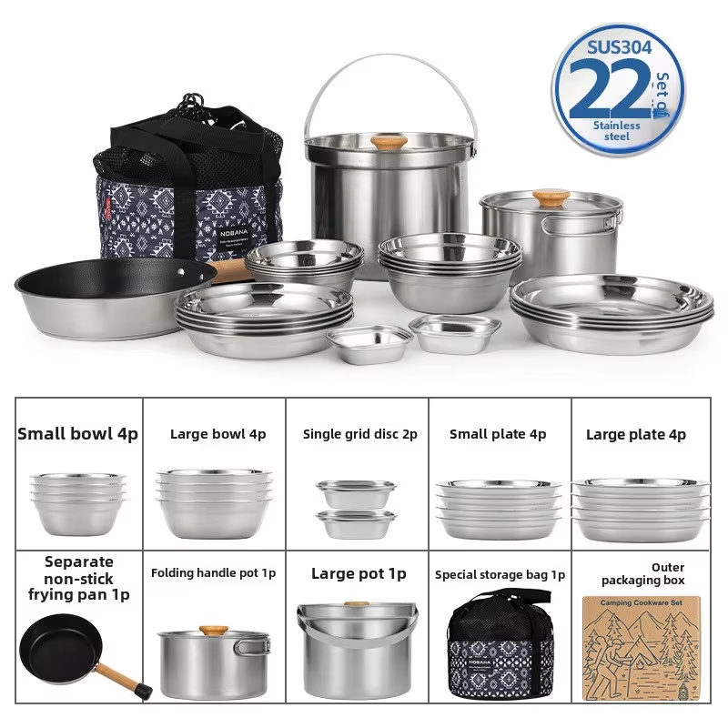 Camping Cooking Rack - NOBANA Neueste Outdoor Edelstahl Topf Set