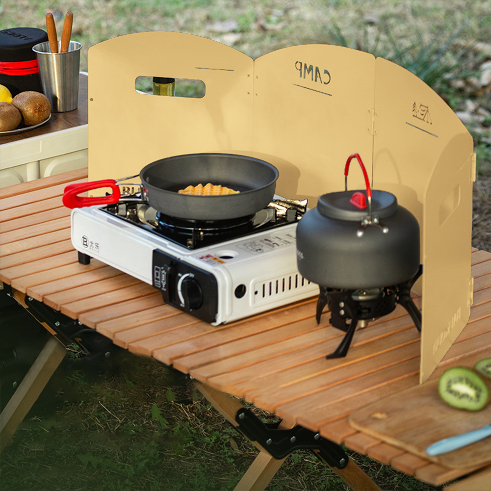 Campfire Cooking - Faltbare Camping-Gasherd-Windschutzscheibe mit Aufbewahrungsschicht, Gasherd, winddichter
