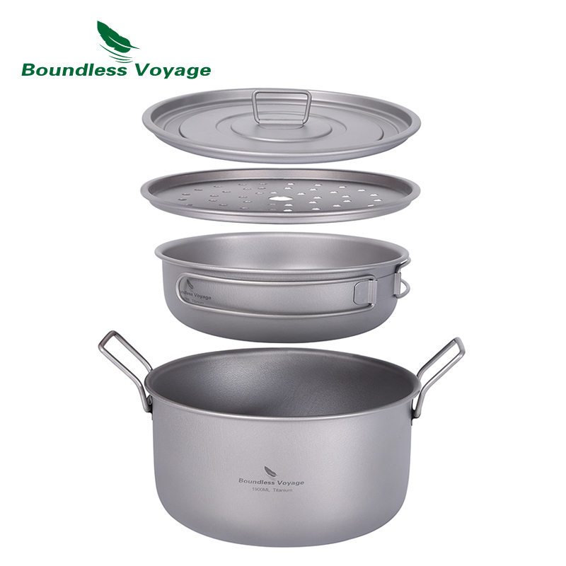 Camping Cooking Griddle - Boundless Voyage Camping-Kochtopf, multifunktionaler Titan-Dampfgarer, Suppentopf,