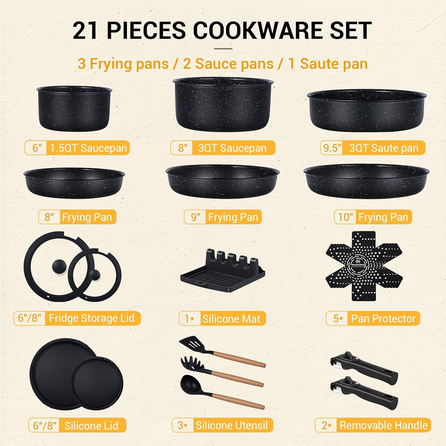 21-teiliges Antihaft-Topf- und – Camping Cooking Set Detachable Handle Bewertung und Preis