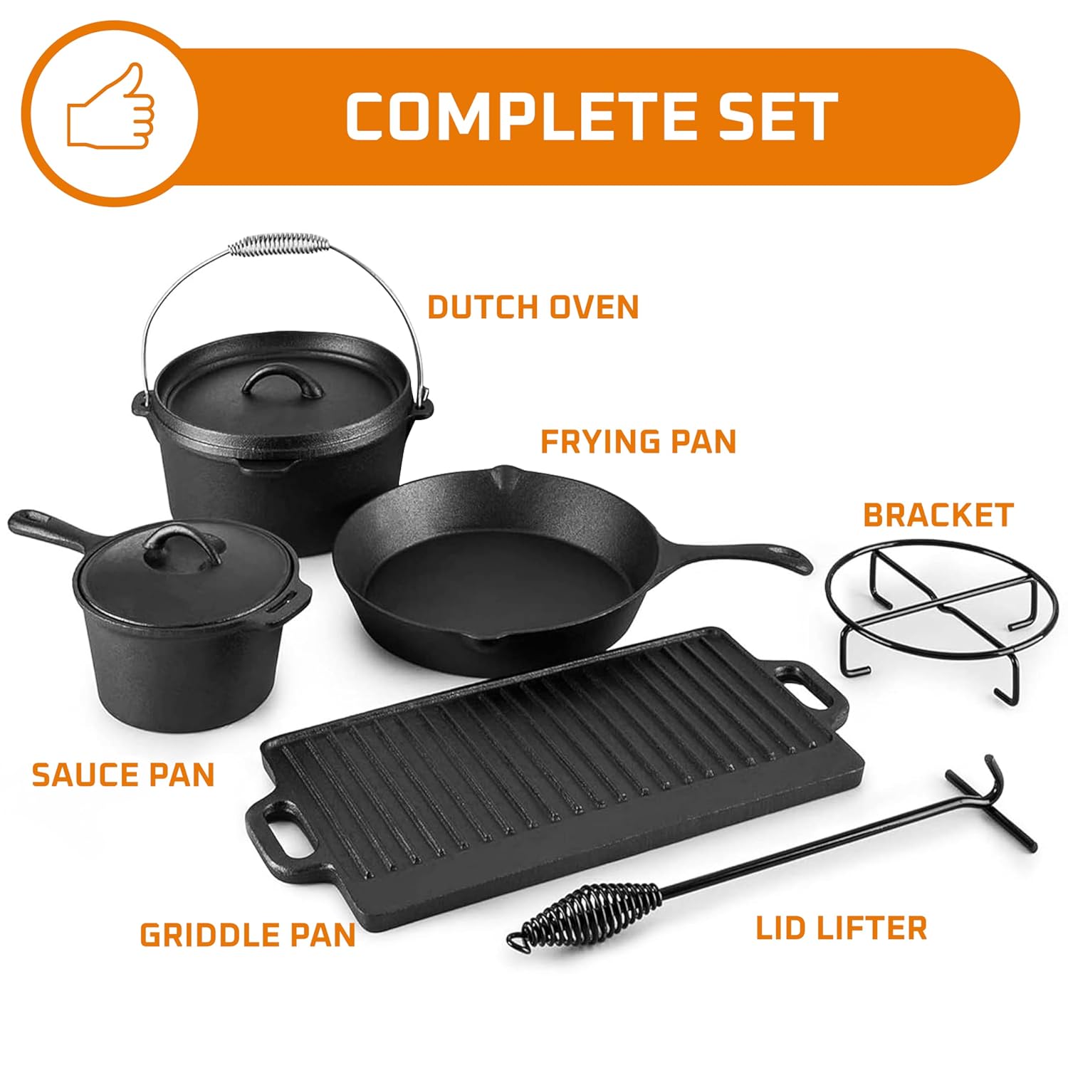 Camping-Kochset mit 7 Teilen.  – Camp Dutch Oven Cast Bewertung und Preis